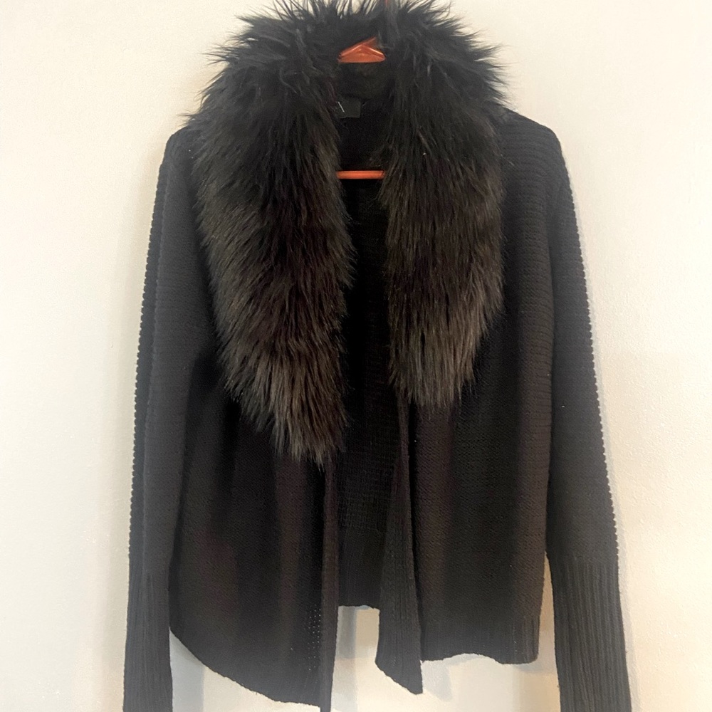 Black faux fur collar cardigan size small m